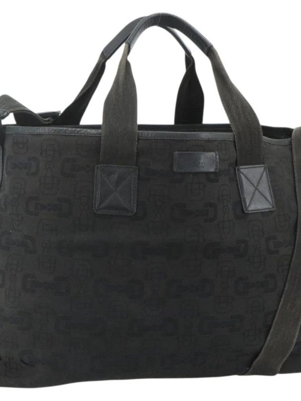 GUCCI Tote Bag Canvas 2way Black Silver 240058 Auth